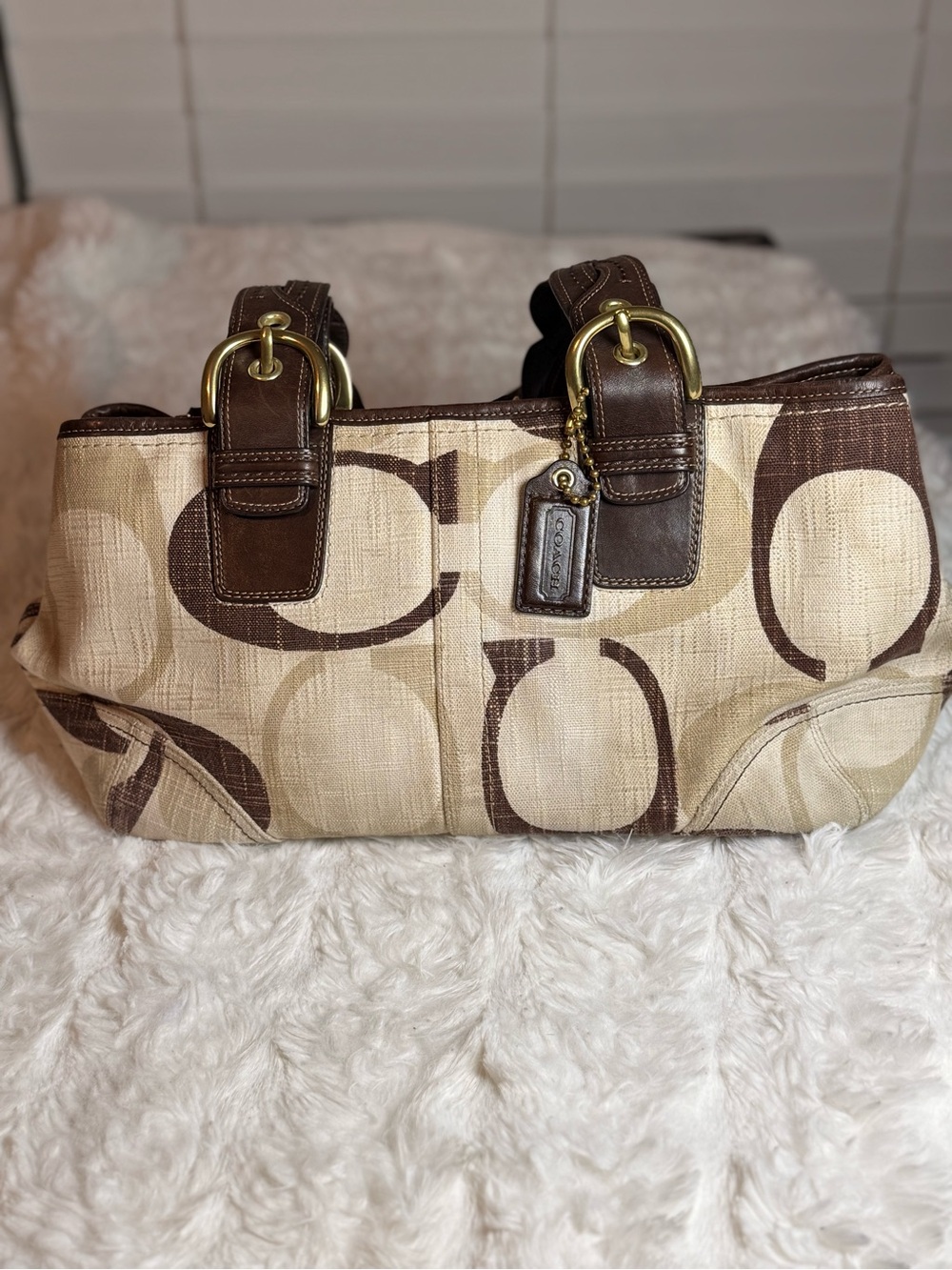 Coach Y2K Brown & Cream Canvas Signature Tote Bag